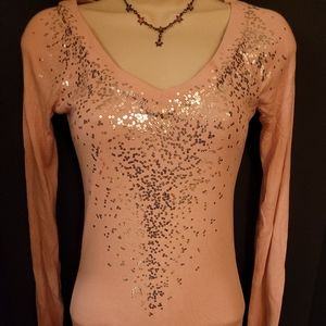 Express XS Blush Pink Longsleeve Blouse with Sequin Detailing
